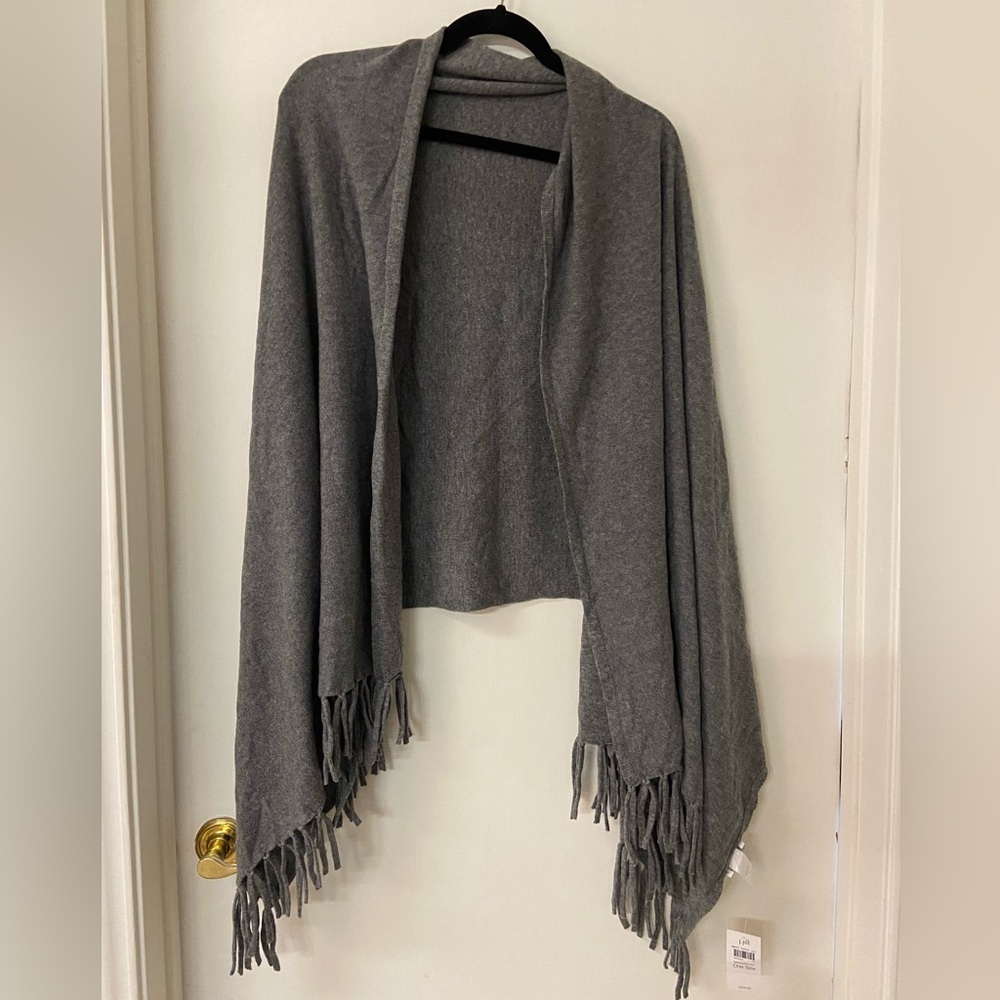 NWT J. Jill Gray Wrap Shawl Cashmere Wool Blend Fringe One Size MSRP $159